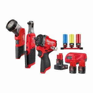 Verkfærasett M12 FUEL™ 3 vélar - herslulykill 1/2" + skrall 3/8"+ ljós (3 rafhlöður)